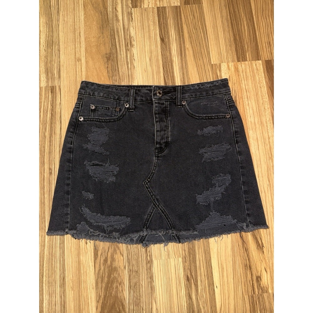 American Eagle Womens Sz 4 Black Button Fly Cutoff Jean Skirt Pocketed Denim